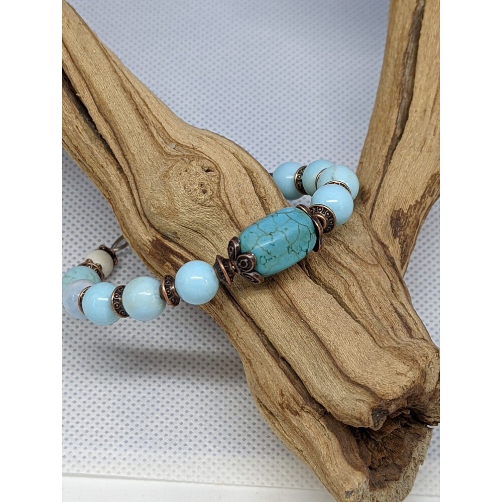 Adjustable Bracelet - Cuff, One Size, Blue Gemstones with Bronze Accents, NEW